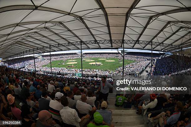 General overview of the Wrestling Arena during the first day of the Federal Alpine Wrestling Festival on August 27, 2016 in Payerne, western...