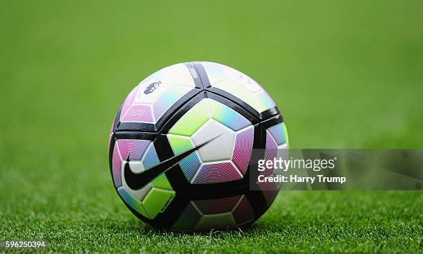 Detailed view of a Premier League match ball during the Premier League match between Southampton and Sunderland at St Mary's Stadium on August 27,...