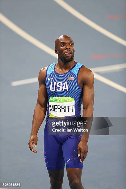 Lashawn Merritt of the United States competes in the Men's 200m semifinal on Day 12 of the Rio 2016 Olympic Games at the Olympic Stadium on August...
