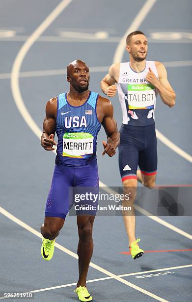 Lashawn Merritt of the United States and Daniel Talbot of Great Britain compete in the Men's 200m semifinal on Day 12 of the Rio 2016 Olympic Games...