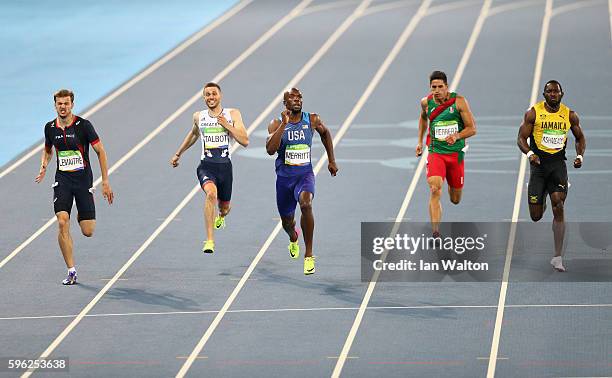 Christophe Lemaitre of France, Daniel Talbot of Great Britain, Lashawn Merritt of the United States, Jose Carlos Herrera of Mexico and Nickel...