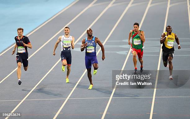 Christophe Lemaitre of France, Daniel Talbot of Great Britain, Lashawn Merritt of the United States, Jose Carlos Herrera of Mexico and Nickel...