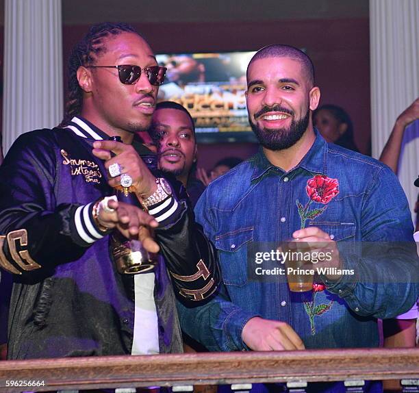 Rapper Future and Drake attend the Summer Sixteen Concert Afterparty at The Mansion Elan on August 27, 2016 in Atlanta, Georgia.