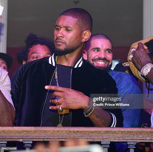 Usher and Drake attend the Summer Sixteen concert After Party at The Mansion Elan on August 27, 2016 in Atlanta, Georgia.