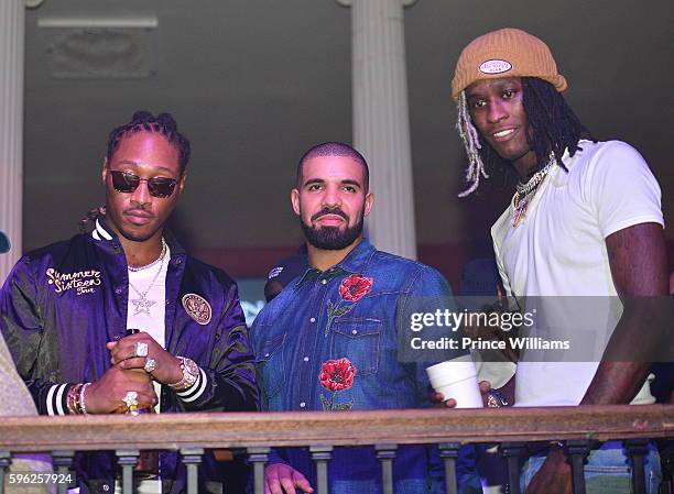 Rapper Future, Drake and Young Thug attend the Summer Sixteen Concert After Party at The Mansion Elan on August 27, 2016 in Atlanta, Georgia.