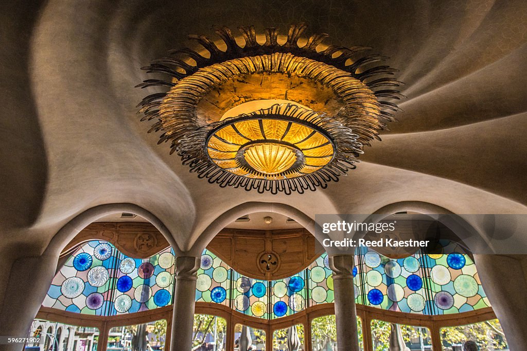Examples of original creativity are demonstrated in this room and light fixture in Gaudi's Casa Batllo, Barcelona, Spain