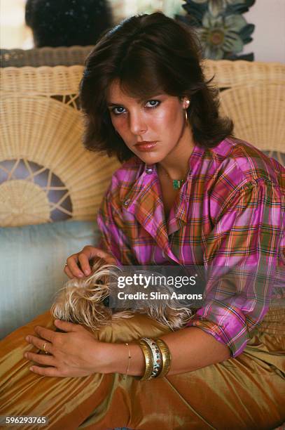 Princess Caroline of Monaco with her dog Tiffany, Monte Carlo, Monaco, August 1981.