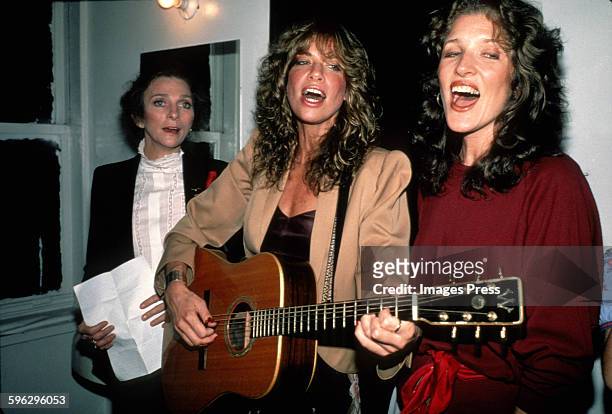 Carly Simon, sister Lucy Simon singing with Judy Collins circa 1982 in New York City.