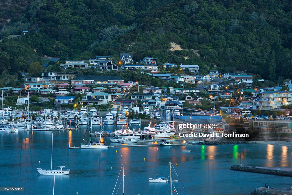 View over the harbour by night, Picton