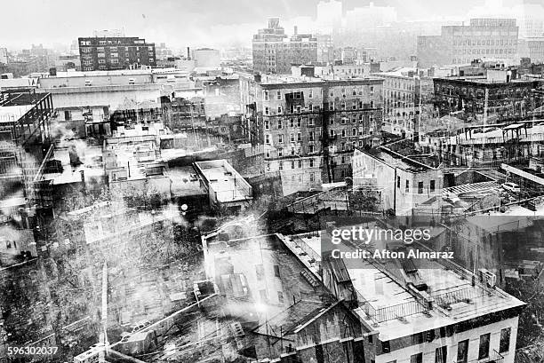 harlem double exposure with man's face - harlem new york stock pictures, royalty-free photos & images