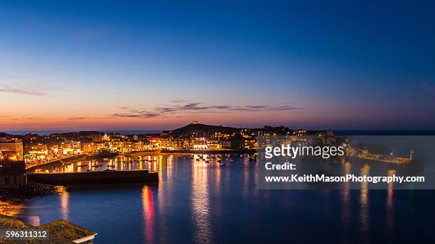st ives harbour after sunset - st ives cornwall stock pictures, royalty-free photos & images