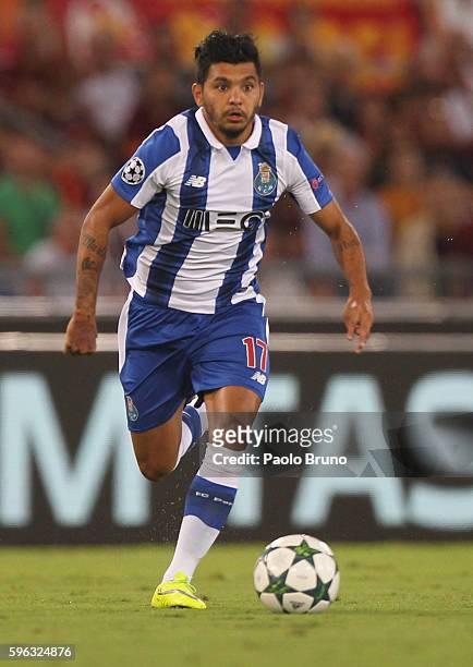 Jesus Corona of FC Porto in action during the UEFA Champions League qualifying playoff round second leg match between AS Roma and FC Porto at Stadio...