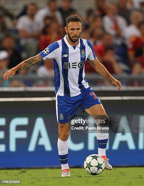 Miguel Layun of FC Porto in action during the UEFA Champions League qualifying playoff round second leg match between AS Roma and FC Porto at Stadio...