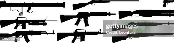 ilustraciones, imágenes clip art, dibujos animados e iconos de stock de siluetas de pistola altamente detalladas - ametralladora
