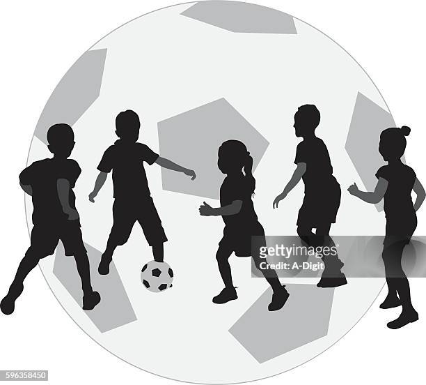 kinder spielen fußball-ikone - kids' soccer stock-grafiken, -clipart, -cartoons und -symbole