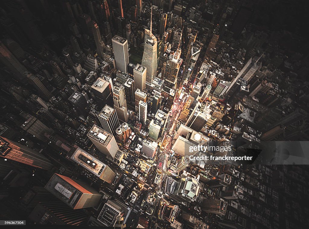 New york city aerial view of the downtown