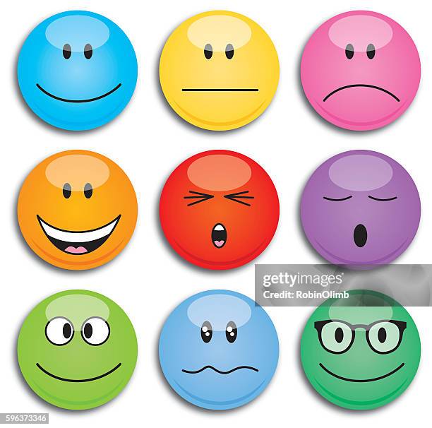 colorful round emoji faces - squinting stock illustrations