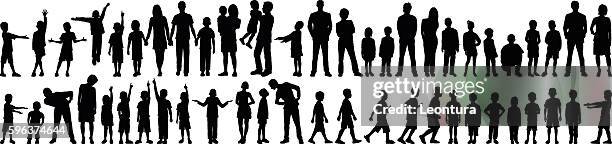 highly detailed families - black and white people holding hands stock illustrations