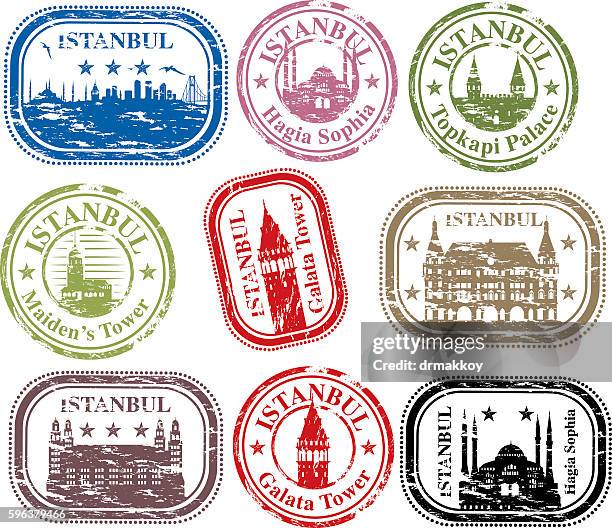 illustrations, cliparts, dessins animés et icônes de timbres d’istanbul - bosphore