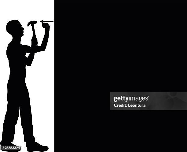 hammering - construction worker white background stock illustrations