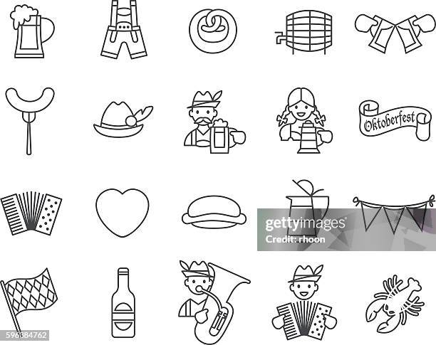 ilustrações, clipart, desenhos animados e ícones de a oktoberfest festival ícones definido. - roupa de tirolês