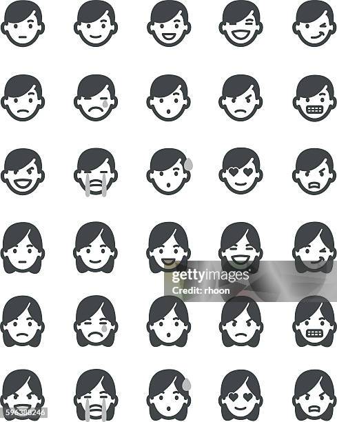 emoticons set männer - gesicht lachen weinen stock-grafiken, -clipart, -cartoons und -symbole