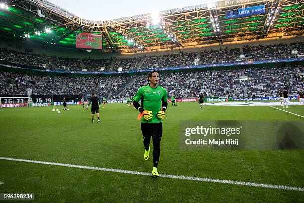 Yann Sommer of Moenchengladbach leaves the pitch prior the UEFA Champions League Qualifying Play-Offs Round: Second Leg between Borussia...