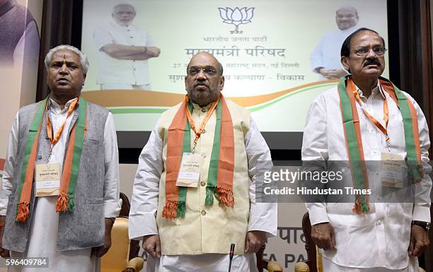National President of the Bharatiya Janata Party Amit Shah, Union Minister of Urban Development, Housing and Urban Poverty Alleviation and...
