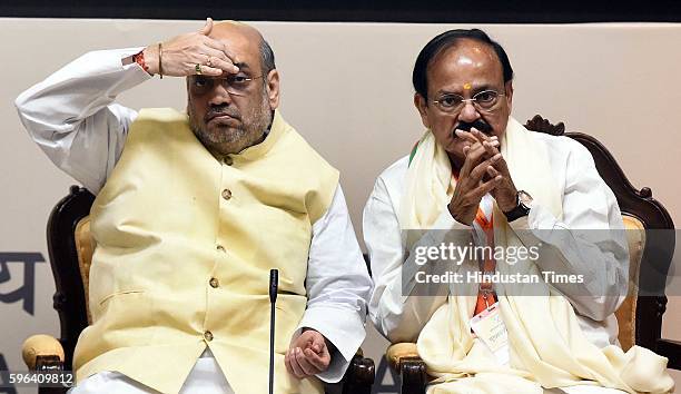 National President of the Bharatiya Janata Party Amit Shah and Union Minister of Urban Development, Housing and Urban Poverty Alleviation and...