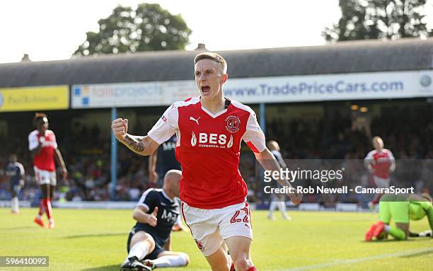 Fleetwood Town's Ashley Hunter celebrates after scoring his side's 2nd goal during the Sky Bet League One match between Southend United and Fleetwood...