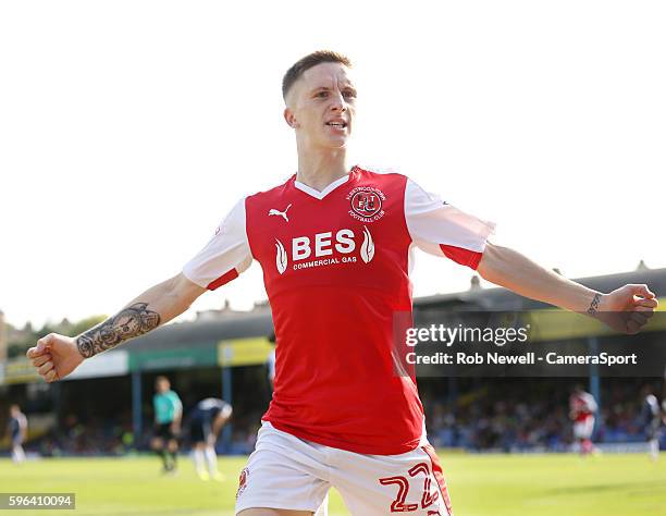 Fleetwood Town's Ashley Hunter celebrates after scoring his side's 2nd goal during the Sky Bet League One match between Southend United and Fleetwood...