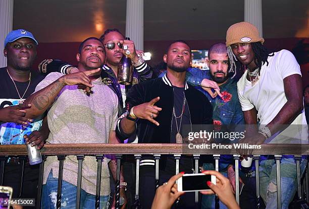Zoey Dollaz, DJ Holiday, Future, Usher, Drake and Young Thug attend the Summer Sixteen Concert After Party at The Mansion Elan on August 27, 2016 in...