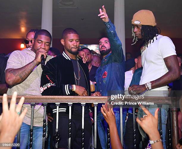 Holiday, Usher, Drake and Young Thug attend the Summer Sixteen Concert After Party at The Mansion Elan on August 27, 2016 in Atlanta, Georgia.