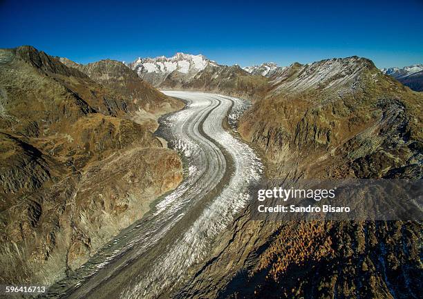 aletsch glacier aerial view - aletsch glacier stock pictures, royalty-free photos & images