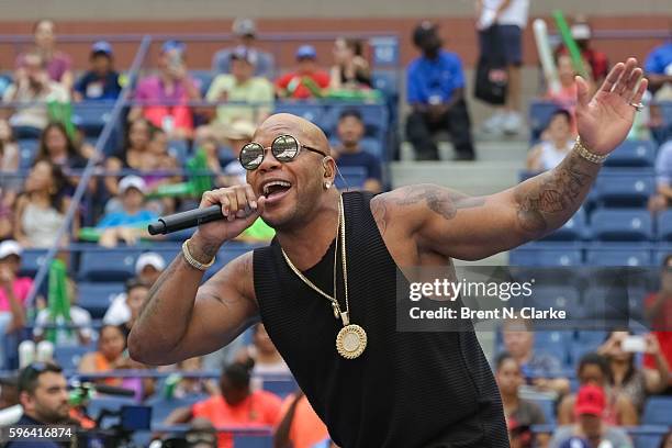 Hip Hop recording artist Flo Rida performs during the 2016 Arthur Ashe Kids' Day held at the USTA Billie Jean King National Tennis Center on August...