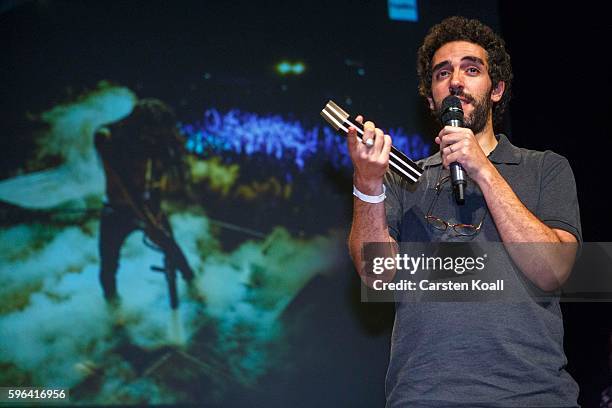 Zacharie Rabehi, Photographer of the Year 2016 after he won the prize during the award ceremony of the EyeEm photofestival at Heimathafen Neukoelln...