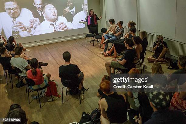 Jacqueline Bourke of Getty Images speaks during the EyeEm photofestival at Heimathafen Neukoelln on August 27, 2016 in Berlin, Germany.