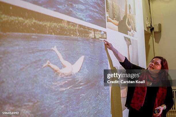 Jacqueline Bourke of Getty Images speaks during the EyeEm photofestival at Heimathafen Neukoelln on August 27, 2016 in Berlin, Germany.