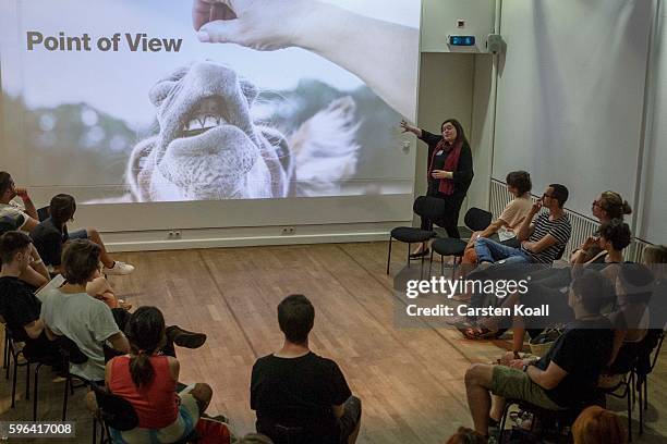 Jacqueline Bourke of Getty Images speaks during the EyeEm photofestival at Heimathafen Neukoelln on August 27, 2016 in Berlin, Germany.