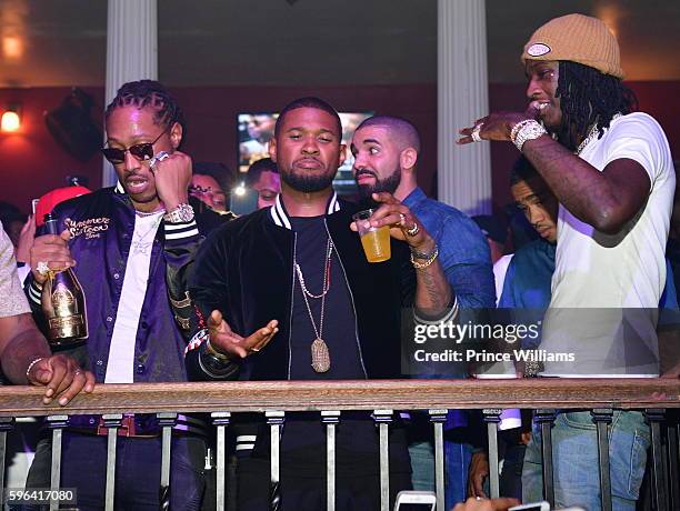 Rapper Future, Usher, Drake and Young Thug attend the Summer Sixteen Concert After Party at The Mansion Elan on August 27, 2016 in Atlanta, Georgia.