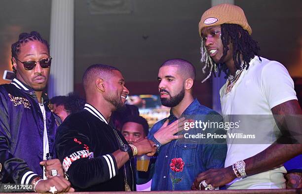 Rapper Future, Usher, Drake and Young Thug attend the Summer Sixteen Concert After Party at The Mansion Elan on August 27, 2016 in Atlanta, Georgia.