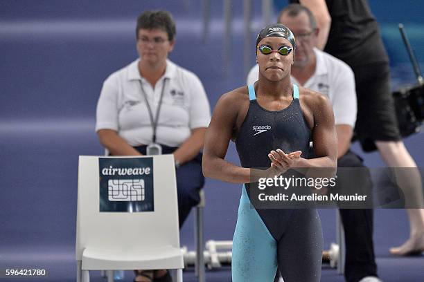 Alia Atkinson of the Jamaica prepares to compete in the 100m Women's Breaststroke Finals on day two of the FINA Swimming World Cup 2016 on August 27,...