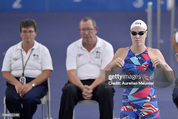 Lara Grangeon of France prepares to compete in the 200m Women's Butterfly Finals on day two of the FINA Swimming World Cup 2016 on August 27, 2016 in...
