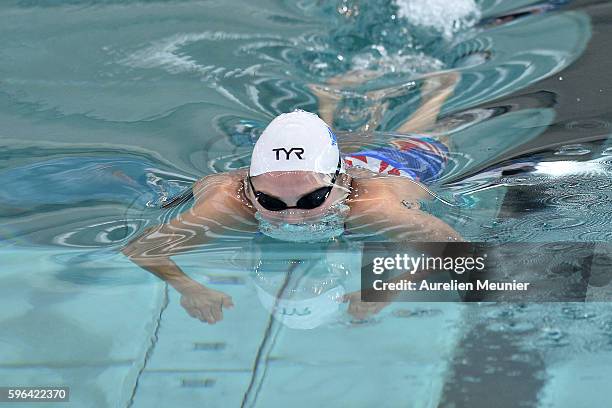 Lara Grangeon of France competes in the 200m Women's Butterfly Finals on day two of the FINA Swimming World Cup 2016 on August 27, 2016 in Chartres,...