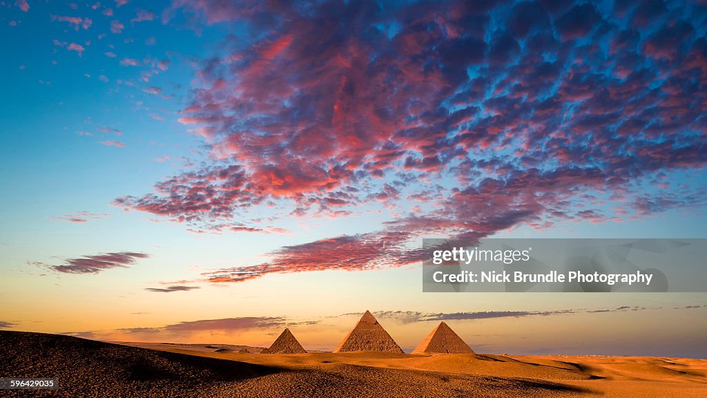 Sunset at the Pyramids, Giza, Cairo, Egypt