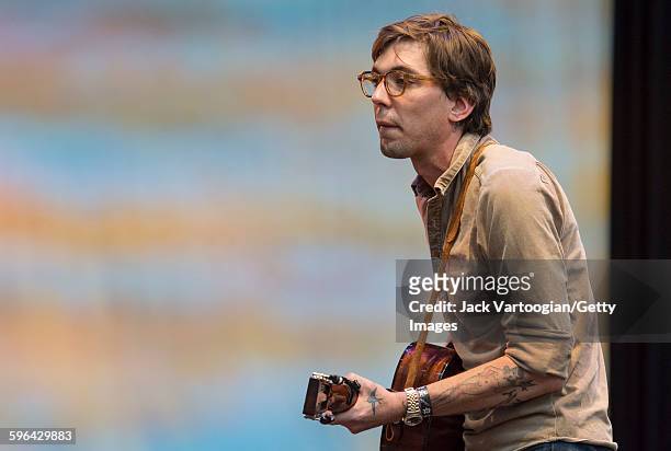 American musician Justin Townes Earle plays guitar as he performs during the Lincoln Center Out of Doors Americanafest NYC at Damrosch Park...