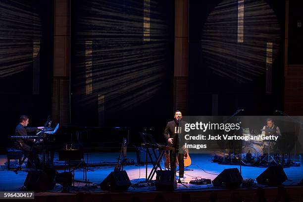 American Pop musician Duncan Sheik performs at Carnegie Hall's Zankel Hall, New York, New York, November 21, 2015. With him are Jason Hart, on piano...