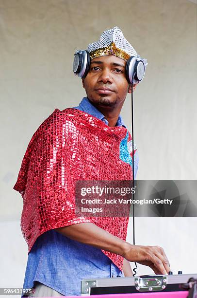 American hip-hop musician and turntablist DJ Spooky, That Subliminal Kid performs with the Sun Ra Arkestra at Central Park SummerStage, New York, New...