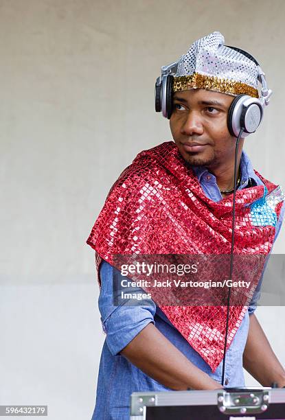 American hip-hop musician and turntablist DJ Spooky, That Subliminal Kid performs with the Sun Ra Arkestra at Central Park SummerStage, New York, New...