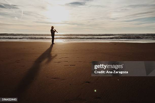 sunset soprano sax musician - free jazz stock-fotos und bilder